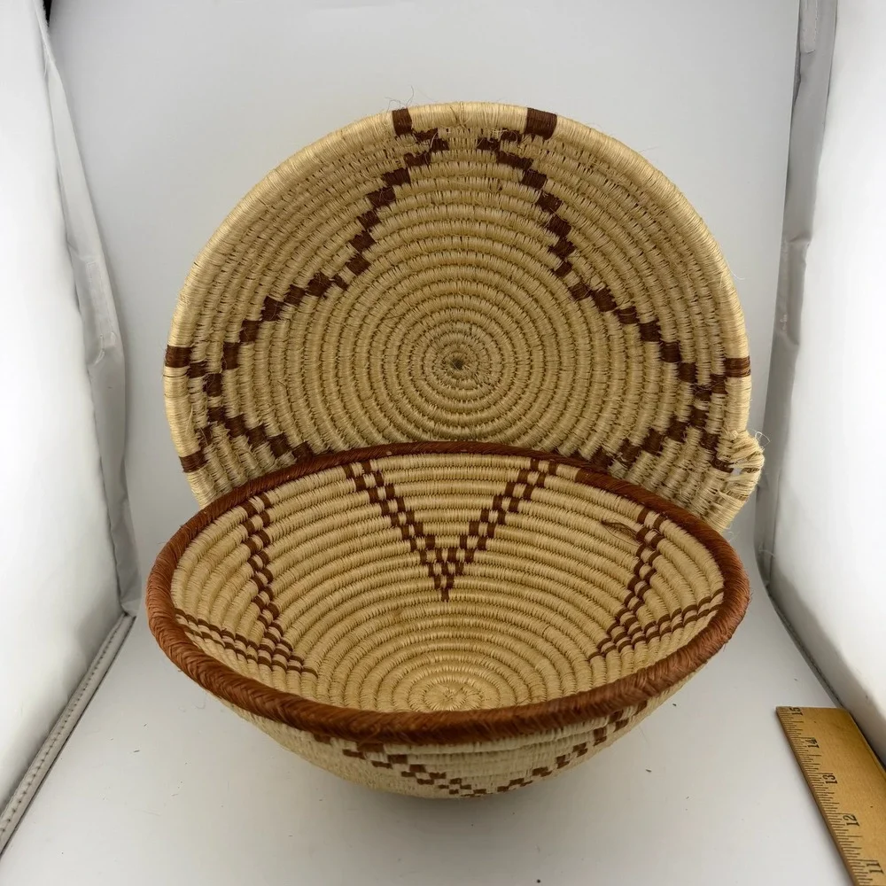 Beige Brown Woven Coil Nesting Baskets Geometric Set of 2